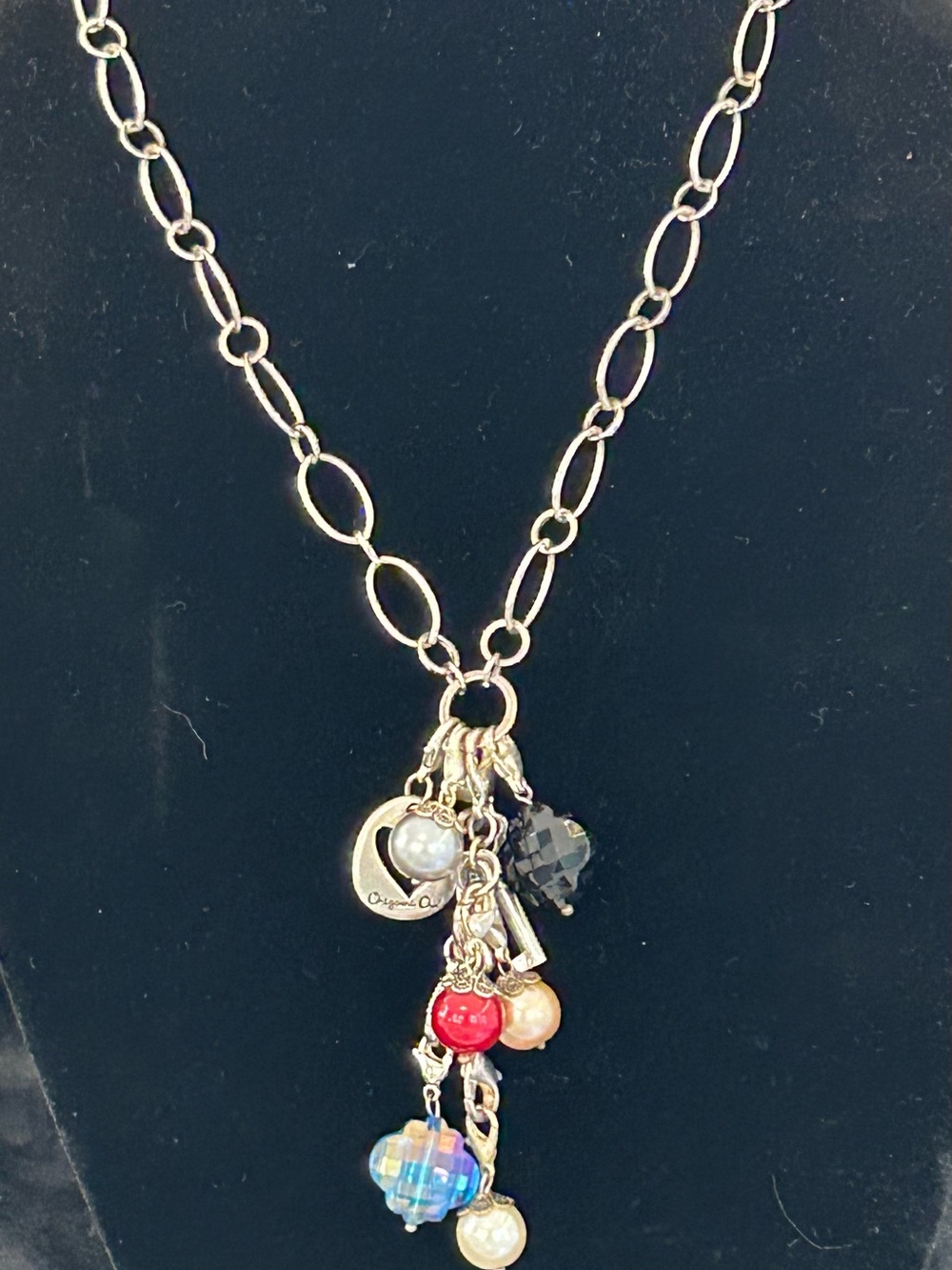 Origami Owl Multi-Charm Pendant Necklace with Red, Black & Pearl Accents